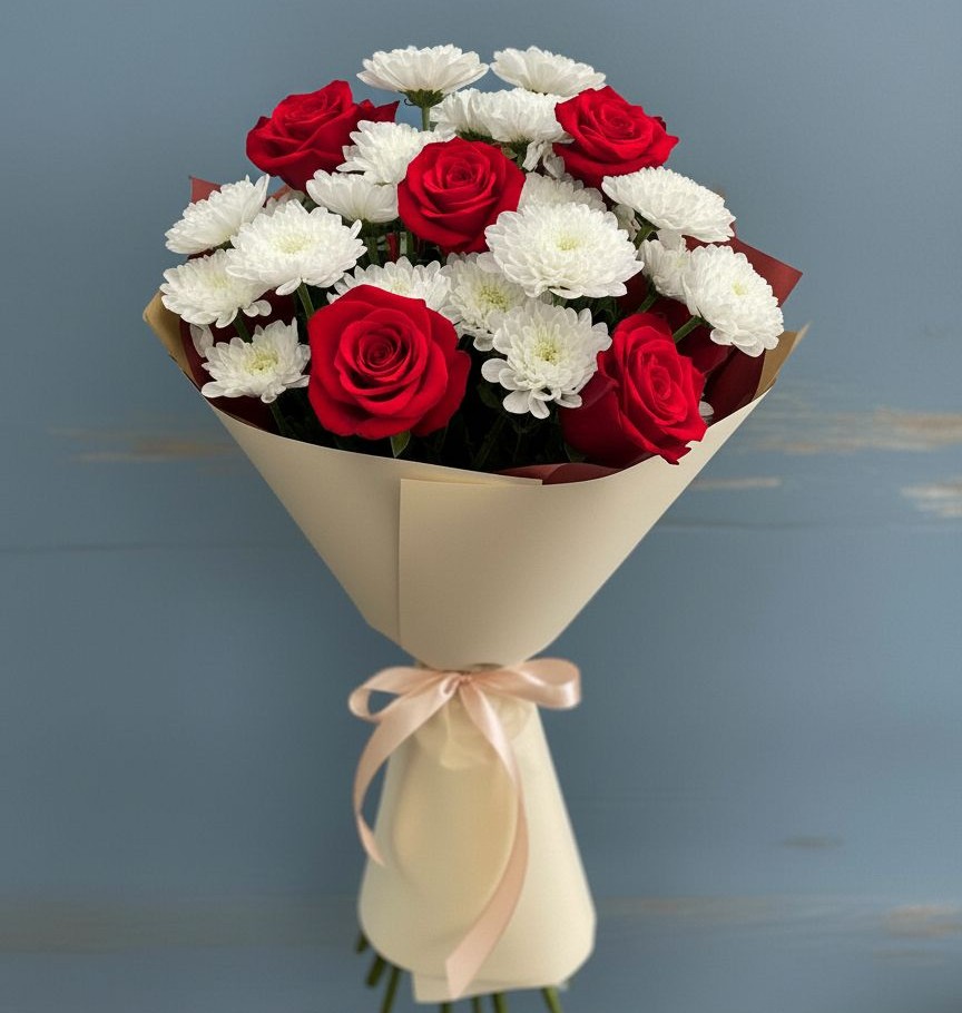 Букет цветов из: Розы и Хризантемы в Уренгое