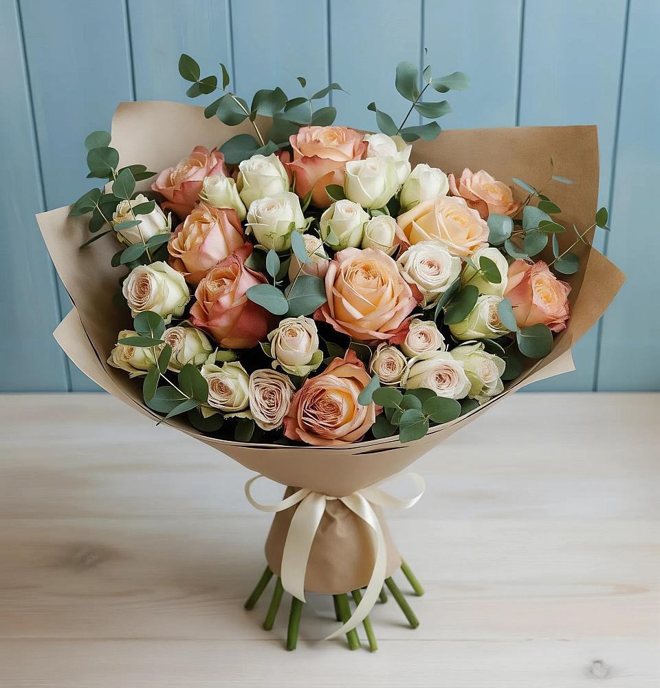 Букет цветов из: Альстромерии и Розы в Уренгое