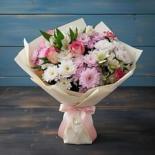 Букет цветов из:  Хризантемы, Альстромерии и Розы #REPLACE_PRED# Уренгое