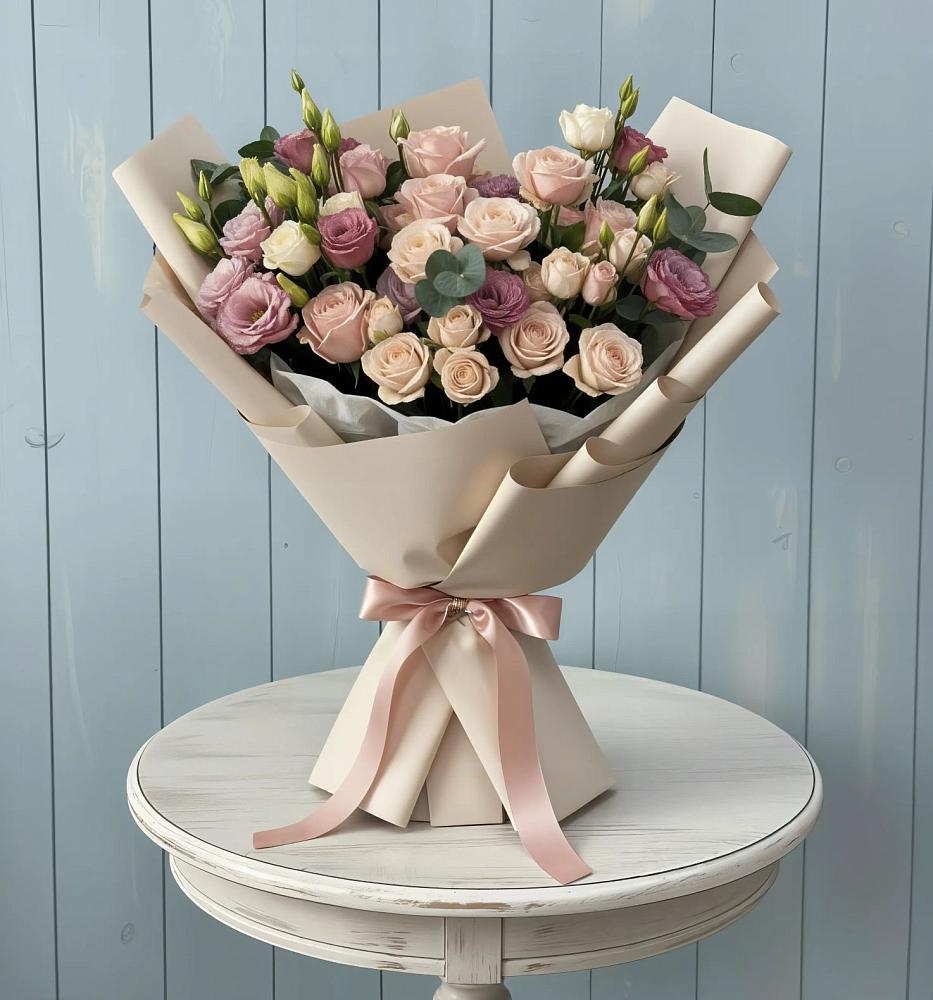 Букет цветов из: Розы и Лизиантусы в Уренгое