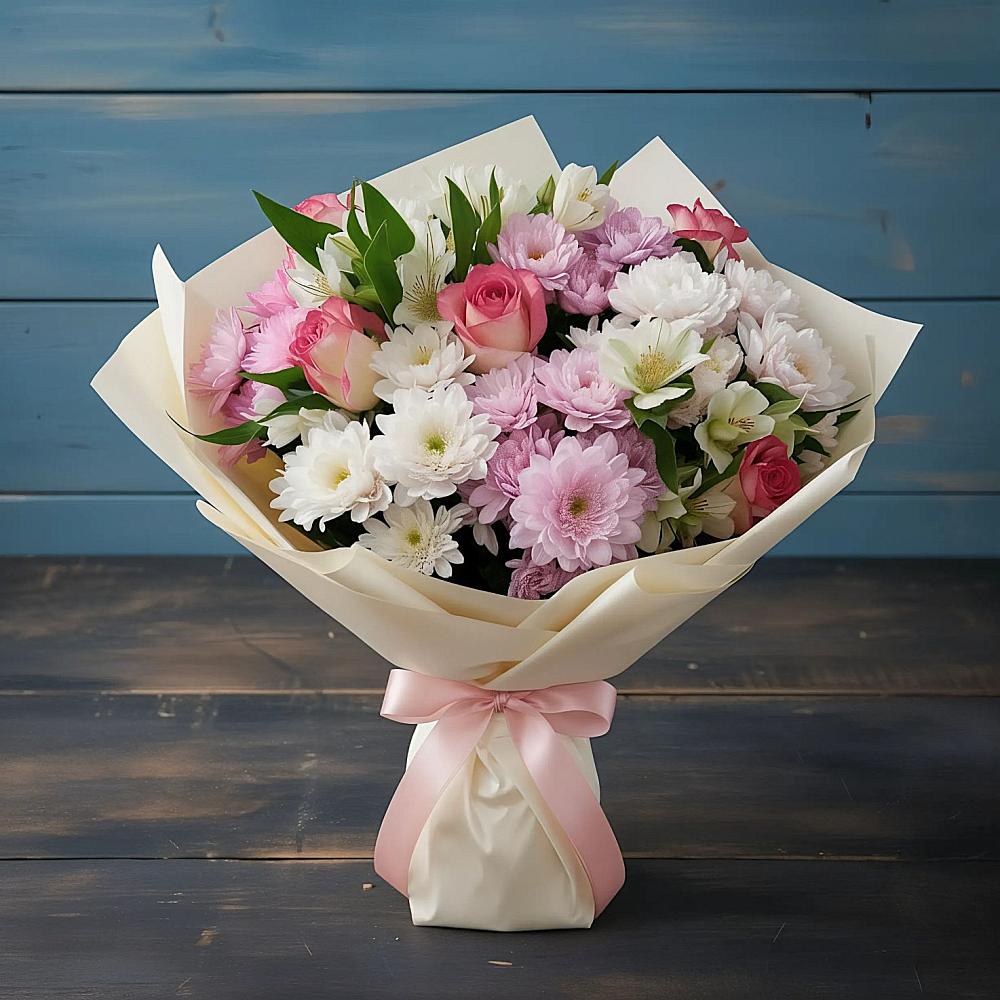 Букет цветов из: Хризантемы, Альстромерии и Розы в Уренгое